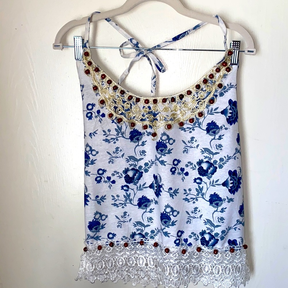VINTAGE BEADED LACE HEM HALTER